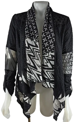 NWT - Alberto Makali Black White Waterfall Open Front Knit Jacket Sz Medium - Image 1 of 4