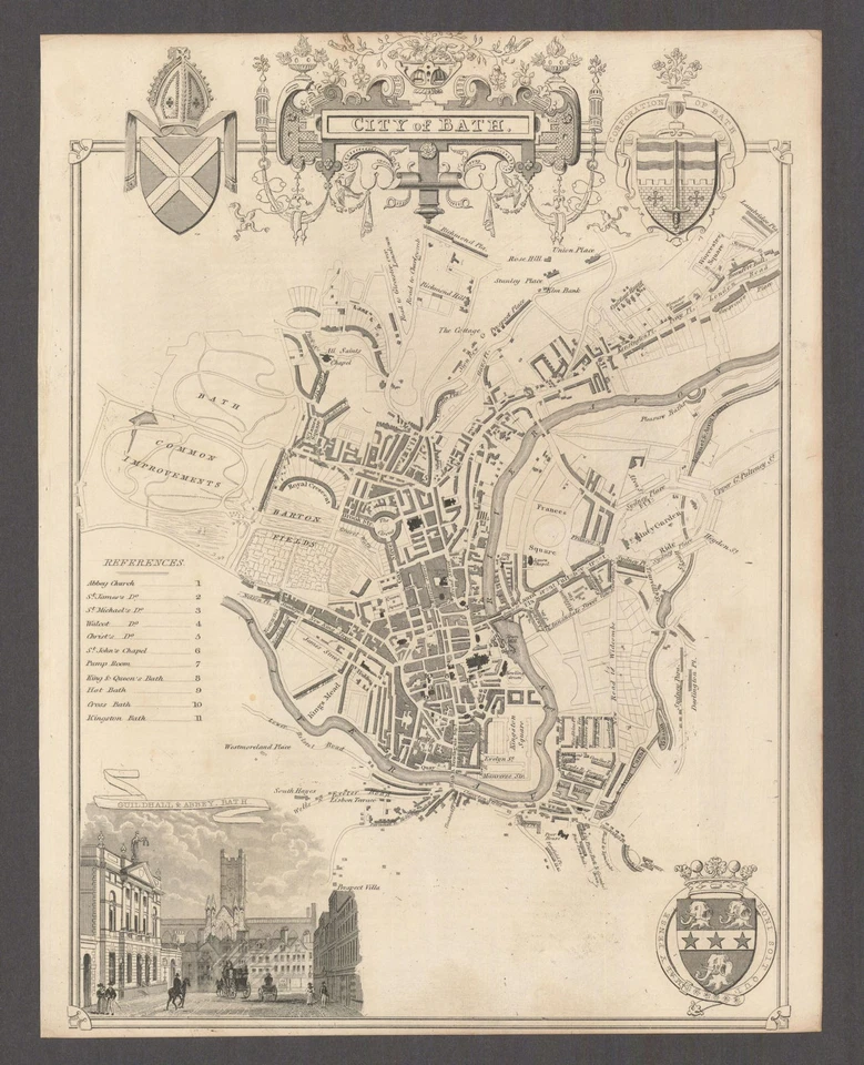 Mapa antiguo de la ciudad de Bath por Thomas Moule 1837 Foto 1 de 1
