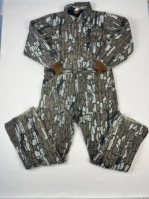 Vtg Blue Bill by Red Head Coveralls Mens ML Trebark Camo Zip Legs Quilted Lined - Image 1 of 4