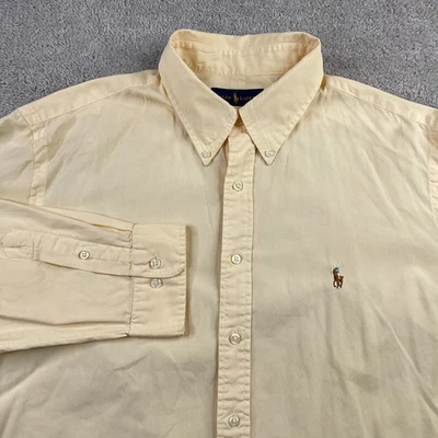 Ralph Lauren 衬衫男式 18 36 黄色牛津纽扣学院风肉小马 — 第 1/4 张图片