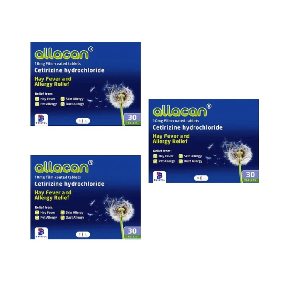 Cetirizine 10mg - 30 Tablets x 3 Packs - Hayfever Relief - Allacan-