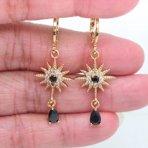18K Yellow Gold Filled Women Fashion Black Topaz Star Dangle Earrings Jewelry - Picture 1 of 1
