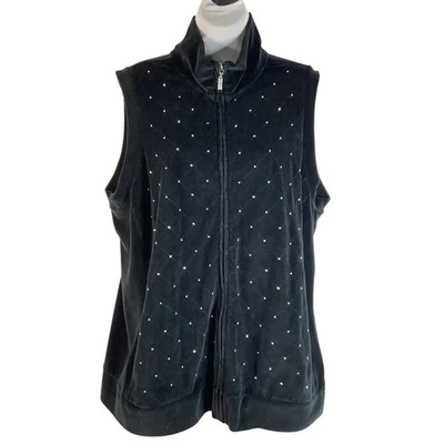 Quacker Factory Vest Women 1X Black Full Zip Bedazzled Rhinestone Bling Quilted - Image 1 of 4