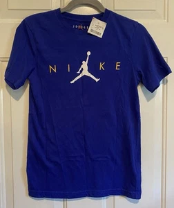 Nike Jordan Air Girls Youth Size Large 12-13 Yrs Blue T-shirt Logo Tee NWT New - Picture 1 of 5