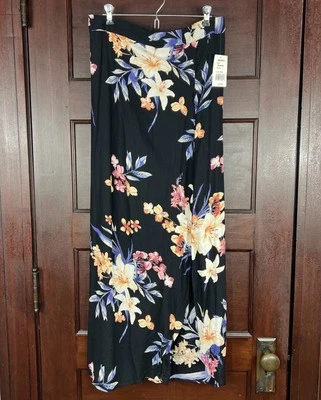 Falda midi grande Derek Heart años 90 de colección negra floral caprichosa gótica ajustada abertura frontal Foto 1 de 4