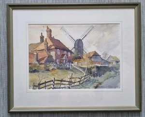 Molino de Viento Rolvenden Por David Aspinall Original Acuarela Pintura Firmada Enmarcada - Imagen 1 de 17