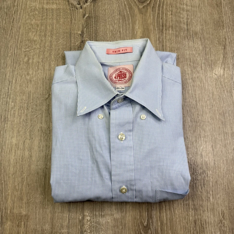 J.Press Button Up Dress Shirt Check Plaid Preppy Men’s Size 15.5-34 Trim Fit - Image 1 of 4