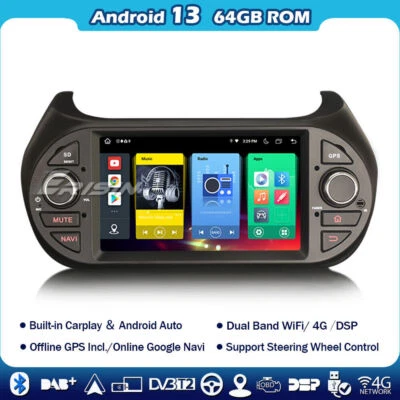 64G Android 14 Autoradio Navi Fiat Fiorino Qubo Citroen Nemo Peugeot Bipper DAB+ - Bild 1 von 4