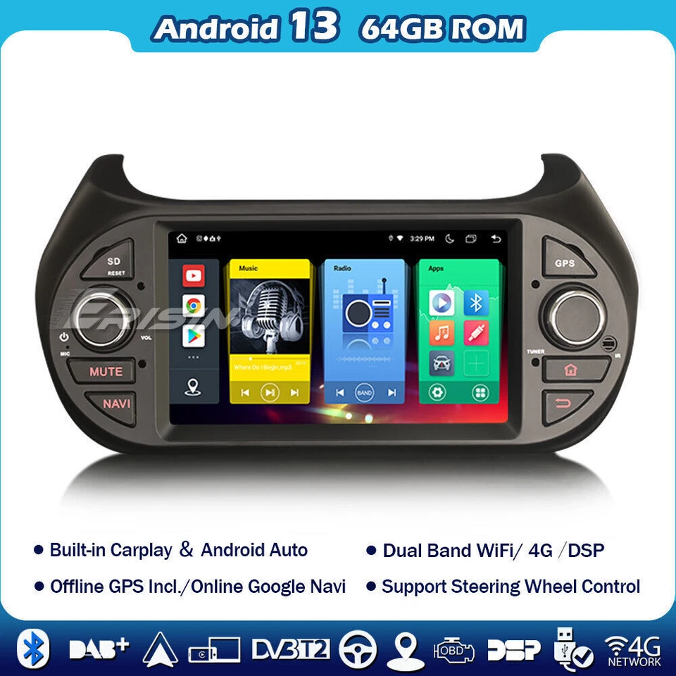 64G Android 14 Autoradio Navi Fiat Fiorino Qubo Citroen Nemo Peugeot Bipper DAB+ - Bild 1 von 4