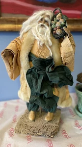Vintage Large Paper Mache Santa Claus Table Top 16” Figure With Basket On Stand - Bild 1 von 10