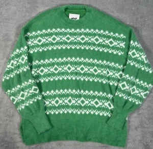 Aerie Womens S/P Oversized Sweater Fair Isle Super Soft Green White - Picture 1 of 10