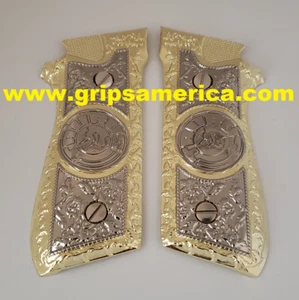 Custom Taurus PT-99 PT-92 PT-100 PT-101 Metal Grips Nickel-Gold PT Grips Screws - Picture 1 of 2