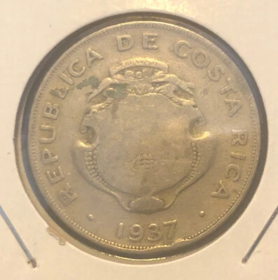 1937 Costa Rica One Colon Copper Nickel Coin-29MM-KM#177-Mintage=300,000 - Image 1 of 4