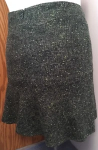 Elie Tahari Tweed Skirt 14 Green Wool Women’s Lined Flare Trumpet Work Business - Picture 1 of 12