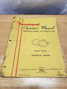 Vintage Farmhand Model F-101A Windrow Turner Manual Parts List - Picture 1 of 4