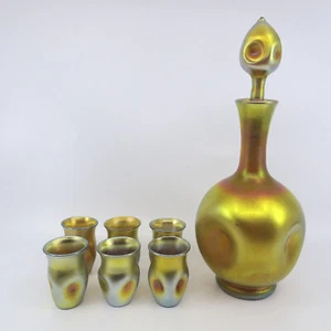 CARDER STEUBEN for HAVILAND Aurene Glass Liquor Cordial Decanter With 6 Glasses - Picture 1 of 24