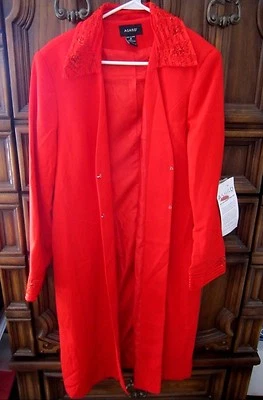 GORGEOUS ASHRO SIZE 16 RED BEADED LACY COLLAR WOMEN EVENING COAT LONG MAXI NWT - Image 1 of 4
