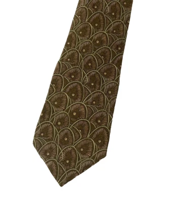 Corbata Chaps Ralph Lauren Marrón Seda Art Deco Abanico Pluma Escala Patrón Foto 1 de 4
