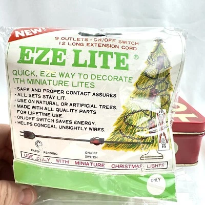 Vintage EZE LITE 9 Outlet 12’ Extension Cord On/Off Switch Mini Christmas Light - Image 1 of 4