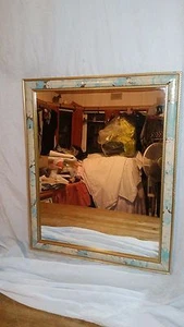 Mirror 21" X 17" Pale Blue White & Clear Inch Boarder Fine Gilt Edged - Picture 1 of 8