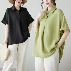 Summer Womens Shirts Casual Loose Blouse Short Sleeve Pullover Tops T-shirts - Picture 1 of 17