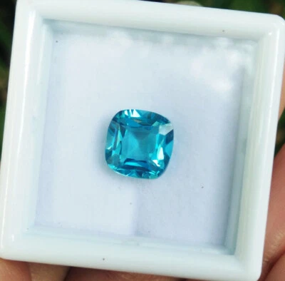 Excelente 8x8mm. COJÍN TURMALINA PARAIBA AZUL NEÓN COLOR SUPERIOR ¡Gemas creadas! Foto 1 de 4
