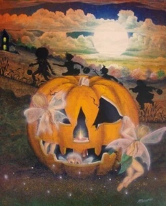 Volkskunst HALLOWEEN Fee Kürbis DRUCK "Feenkürbis" Byrum - Bild 1 von 1