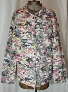 Guess Los Angeles Women's Floral Camo Military Jacket Large Jean Style - Picture 1 of 6