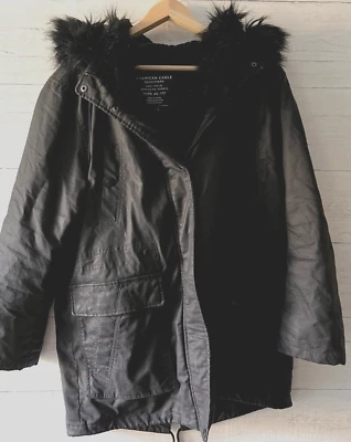 American Eagle Outfitters Fur Lined Hooded Black Women JACKET COAT Size L - Image 1 of 4