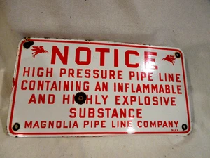 Porzellanschild Hinweis Hochdruckrohrleitung - Magnolienpfeifenleitung - Pegasus 15 x 8 - Bild 1 von 6