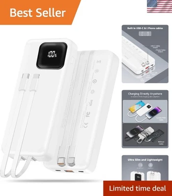 Fast Charging 10000mAh Power Bank with Dual Built-in Cables – Versatile Use - Image 1 of 4