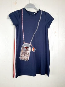 Boboli Dress Girls 10 Blue Embellished Pocket Comfortable Modest Chic Trendy Fun - Picture 1 of 9