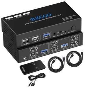 8K HDMI 2.1 KVM Switch Dual Monitor USB 3.0 2 Ports mit Hotkey 8K 60Hz 4K 120Hz - Bild 1 von 8
