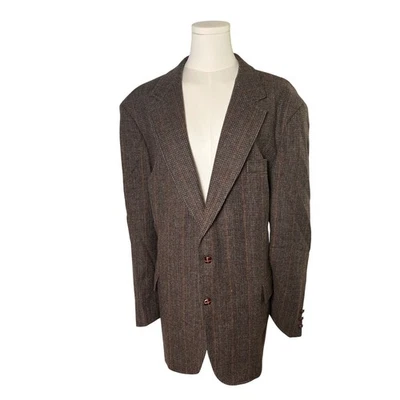 Vintage Wool Tweed Blazer 46L Trophy Club Brown Plaid Academia Heritage Jacket - Image 1 of 4