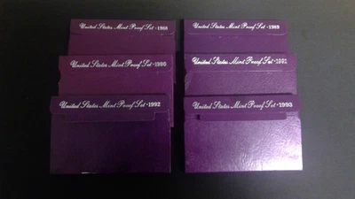 US Mint Proof Sets Lot of 6 88 89 90 91 92 93 Original Boxes - Image 1 of 4