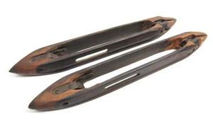 Antique Loom Shuttles Wood & Brass Textile Mill Industrial Salvage PAIR of 2 - Picture 1 of 16