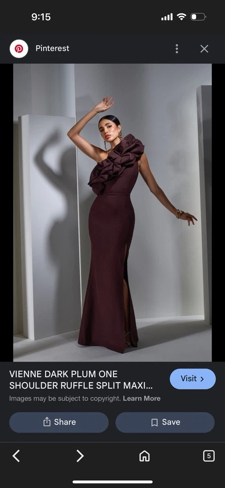 Maxi Vestido para Mujer Club L London Ciruela Oscura Un Hombro Volantes Dividido.  Talla 8 Foto 1 de 4