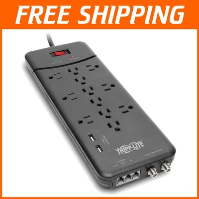 High-Capacity Surge Protector Power Strip – 12 Outlets, USB Ports, and 4320J - Image 1 of 4