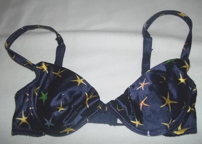 Victorias Secret Miracle Bra Second Skin Satin 1277 Blue w/ Gold Star Padded 32B - Image 1 of 4