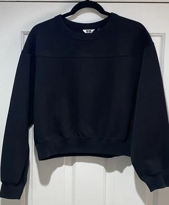 Sudadera pulóver Uniqlo U para mujer negra mezcla de algodón cuello redondo, pequeña Foto 1 de 4