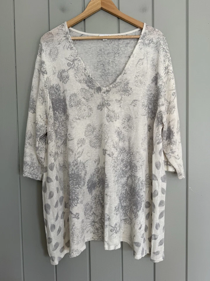 Suéter túnica Pure Jill J. Jill 3X blanco beige floral cuello en V mezcla de lino 3/4 Foto 1 de 4