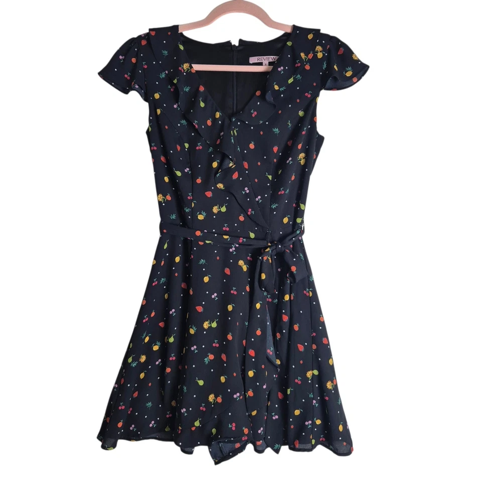 Review Playsuit in Black with fruit print, Size 8. - image 1 of 4