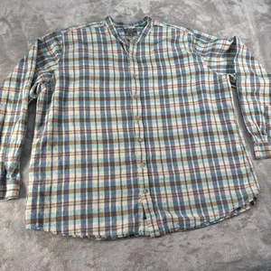 Eddie Bauer Mens Shirt 3 XL Tall T3XL Linen Blend Plaid Teal Brown Vacation - Picture 1 of 9