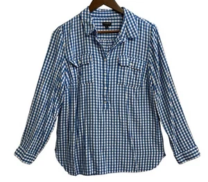 Talbots Blue Gingham Shirt Womens Large Long Sleeve Collared Button Up - Picture 1 of 6
