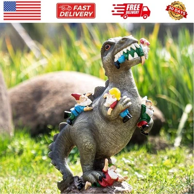 "Estatuas de gnomos de jardín decoraciones de patio decoración de jardín al aire libre, 14"" dinosaurio Gno... Foto 1 de 4