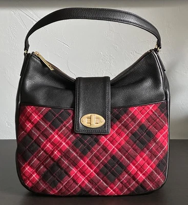 Bolso Hobo Talbots Para Mujer Rojo Acolchado Greenwich Tartán Cuero a Cuadros Foto 1 de 4