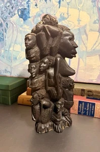 15" AFRIKANISCHER MAKONDE STAMMBAUM DES LEBENS UJAMAA EBENHOLZ HOLZ SKULPTUR STATUE - Bild 1 von 10