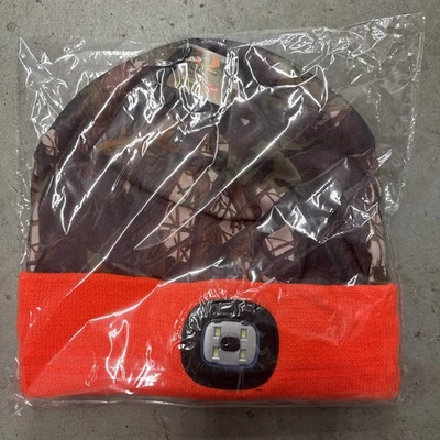 NEW Camo/Orange Beanie With Rechargeable, Removable LED Flashlight - Image 1 of 4