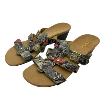 Vionic Womens Sz 9 Orthotic Adjustable Triple Strap Slide Wedges Radia Snake - Image 1 of 4