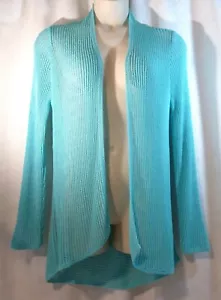 Chico's Turquoise Blue Hi-Low Open Weave Open Front Sweater Cardigan Sz 3 or XL - Picture 1 of 1